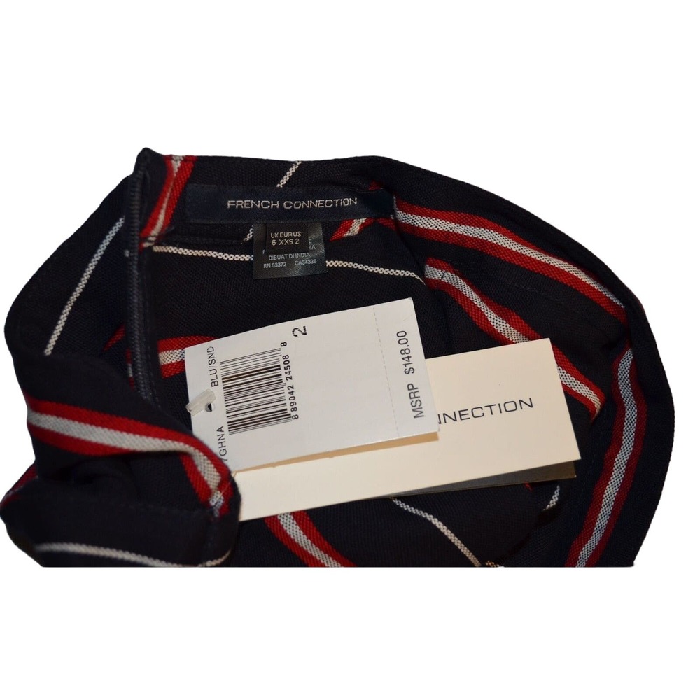 B2 NEW FRENCH CONNECTION Hasan Cotton Navy Striped Studded Belt Romper Sz 2 $148 - Picture 4 of 5
